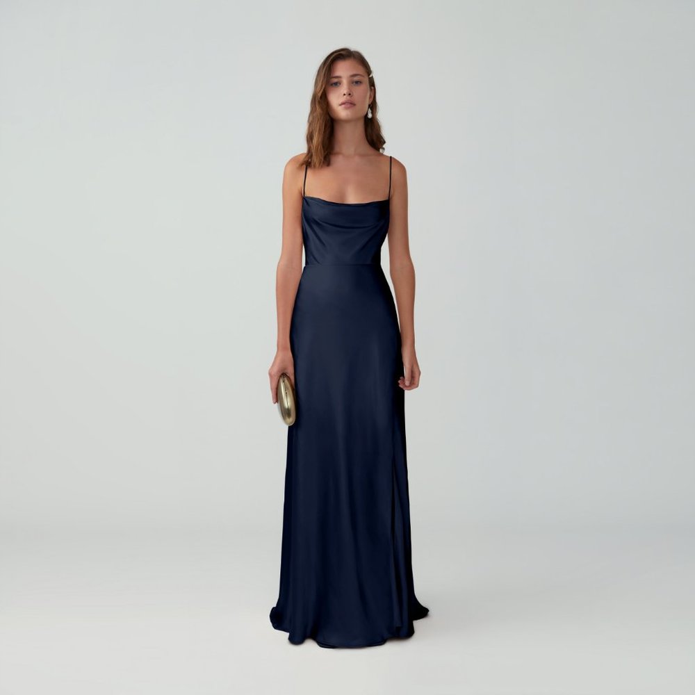 Fame and Partners Strappy Draped Gown in Navy - Picture 3 of 7